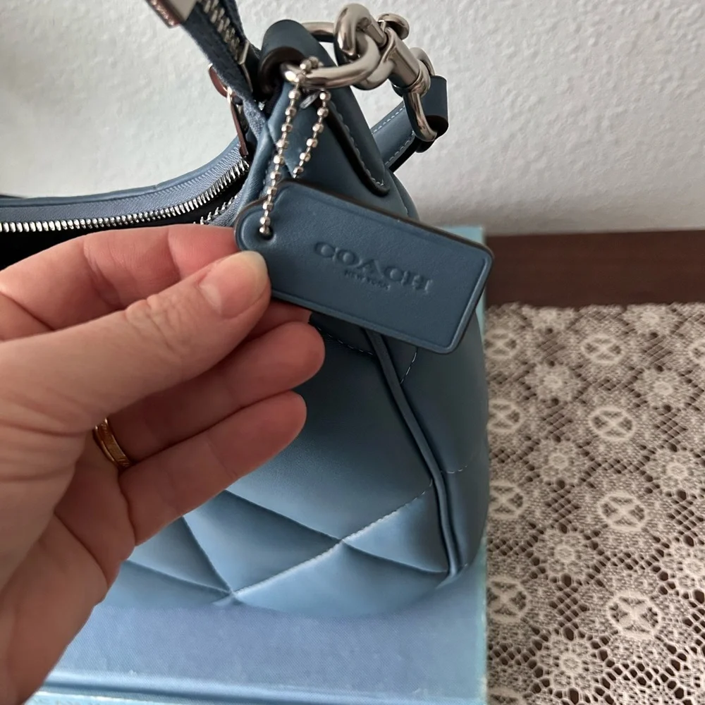 Coach Teri Diamond Quilted Hobo Silver Light Mist - Picture 7 of 14